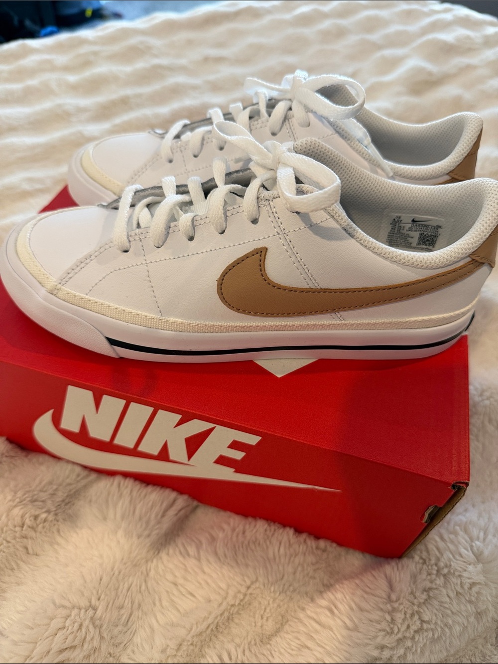 Nike Women’s White Sneakers with Tan Swoosh